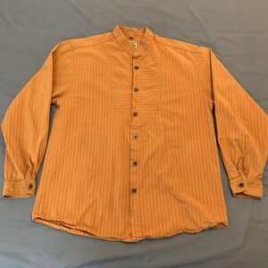 Wah Maker Shirt Mens Large Orange Stripe Bib Front Button Western Long Sleeve